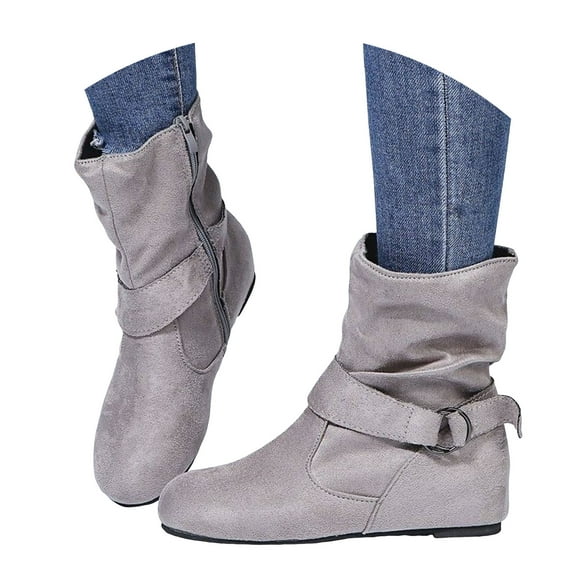 YLYL Women's Slouchy Ankle Boots Buckle Low Heel Side Zipper Round Toe Slip on Fall Winter Fashion Boots
