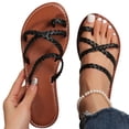 thumbnail image 5 of Summer Womens Sandals Casual Versatile Plus Size Solid Color Pearl Round Toe Open Toe Flat Weave Summer Indoor And Outdoor Summer Beach Walking Sandals On Indoor Outdoor, 5 of 9