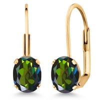 Gem Stone King Tourmaline Green Mystic Topaz Yellow Gold Plated Leverback Earrings for Women (1.60 Cttw, Gemstone Birthstone, Oval 7X5MM)