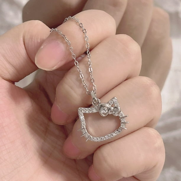 Sanrio Hello Kitty COLLAR COLGANTE doble anillo clavícula cadena diamante plata novia encantos cierre Anime cadena joyería regalo xuanjing unisex