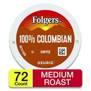 Folgers 100% Colombian Coffee, Medium Roast, K Cup Pods For Keurig Coffee Makers, 72 Count, Packaging May Vary