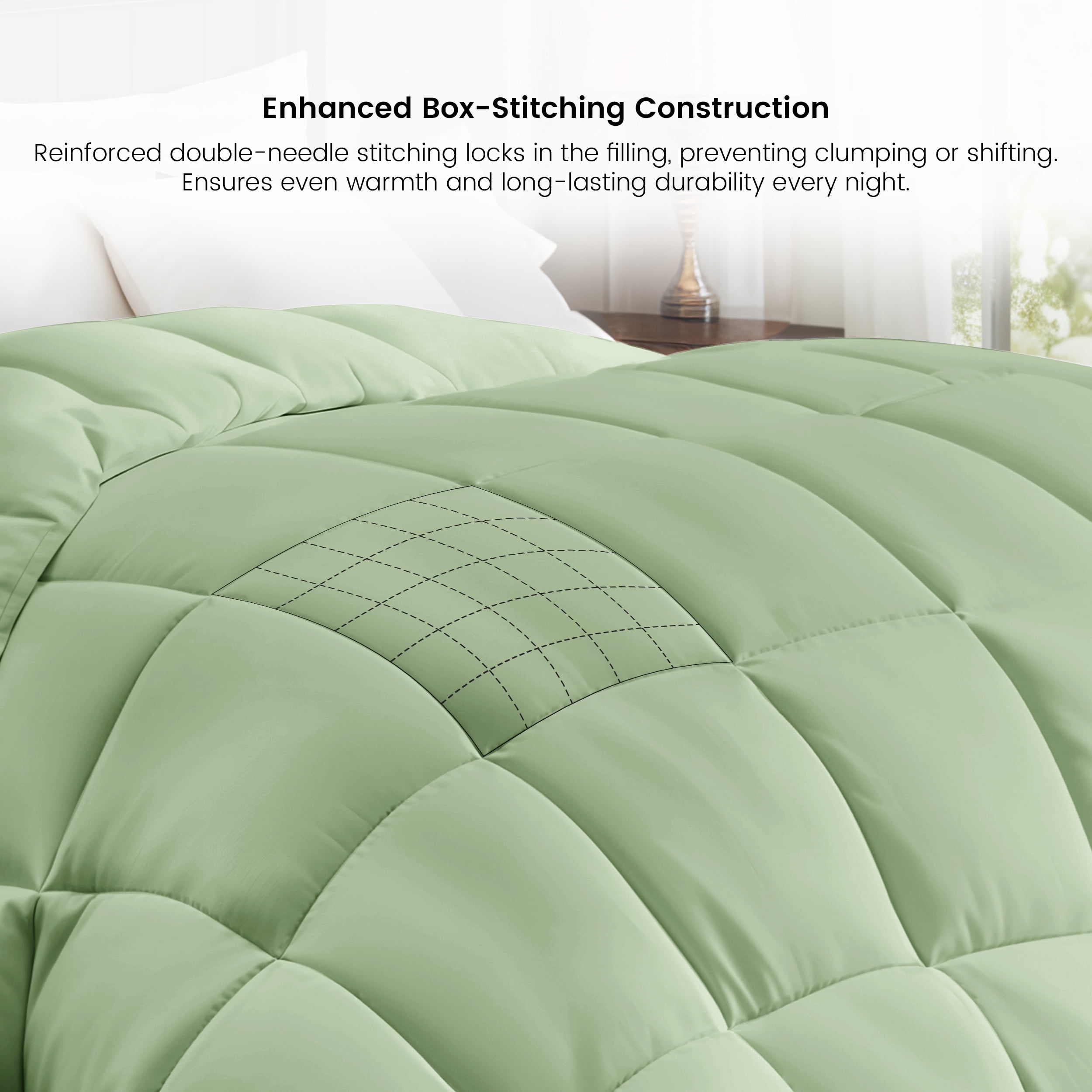 Lux Decor Collection King Size Comforter - Down Alternative Single Quilted Comforter with Corner Tabs - Sage