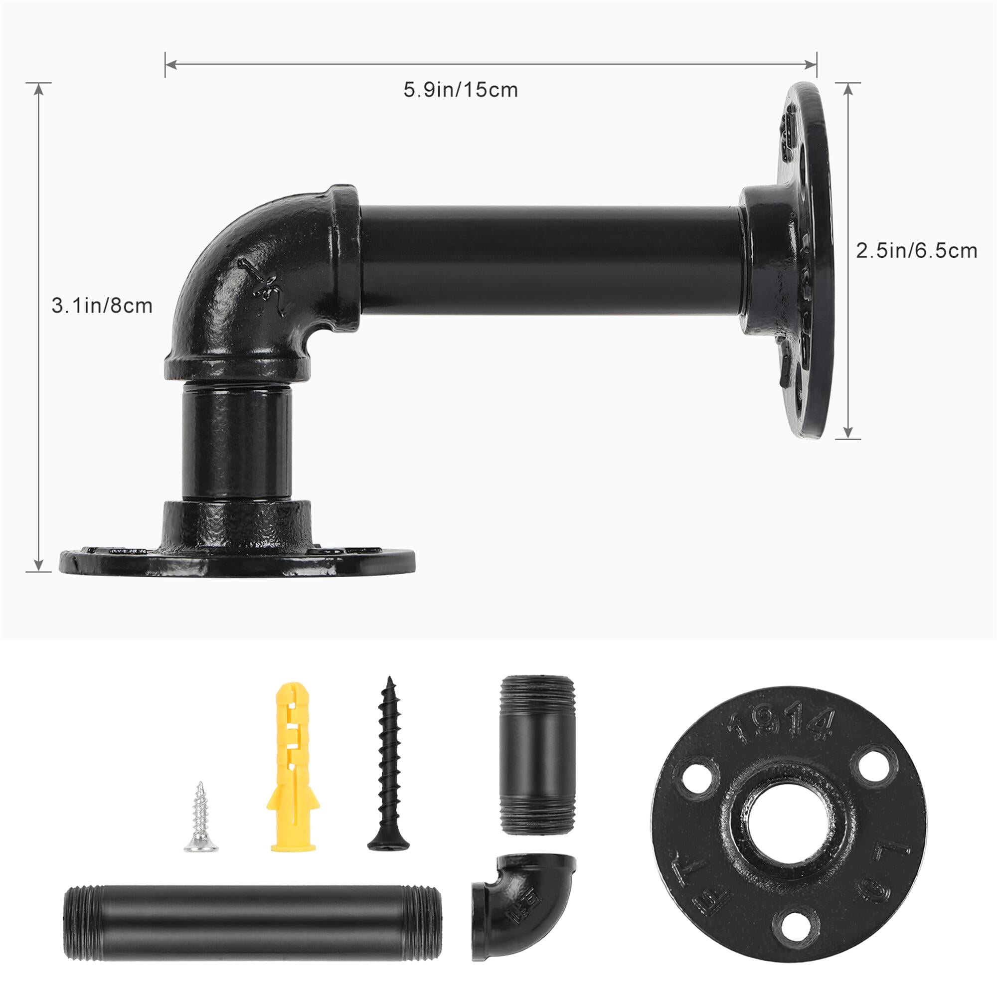 NEX Set of 4 Industrial Rustic DIY Wall Shelves Brackets Pipe Shelf Brackets, Black