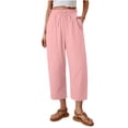 thumbnail image 3 of VBVC Women's Cotton Linen Drawstring Cropped Pants , Wide Leg Capri Pants For Women , Ladies' Lightweight Elastic Waist Trousers with Pockets,Pink,S-2XL, 3 of 7