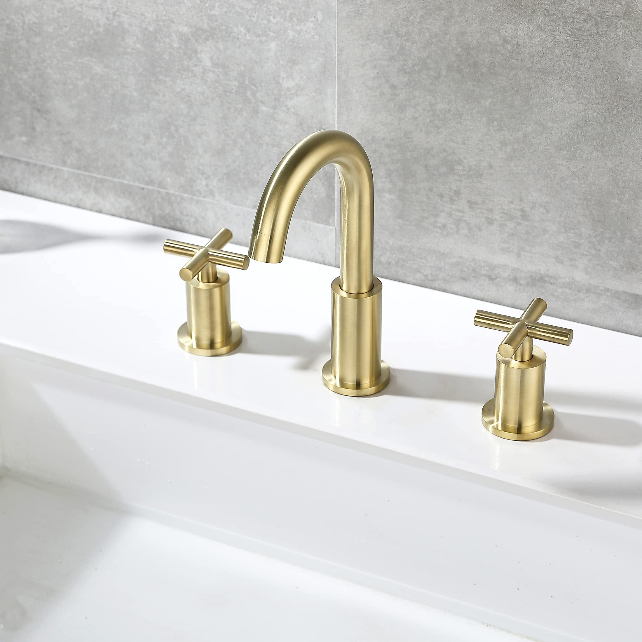 Adorer 8 Inches Widespread Bathroom Faucet, 3 Hole Brushed Gold Bathroom Sink Faucet with Pop-up Drain - 32133BG