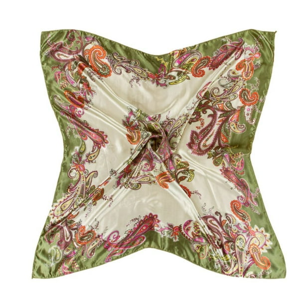 Qarigey Pañuelos de cabeza para mujer Pañuelos cuadrados de satén de seda Bufanda de cabeza hermosa de oficina Accesorios de disfraces Verde Qarigey PS3196-02