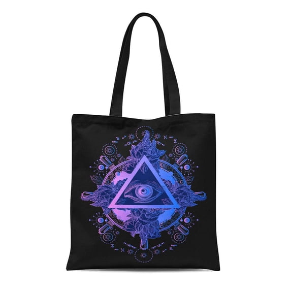 KDAGR Canvas Tote Bag All Seeing Eye Pyramid and Freemason Spiritual Symbols Alchemy Reusable Shoulder Grocery Shopping Bags Handbag