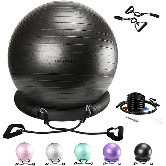 UTAH-Exercise Ball Chair with Resistance Bands, Yoga Ball Office Chair with Stability Base for Home Gym, Workout Ball for Fitness, Large Size 65 cm