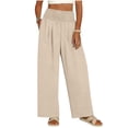 thumbnail image 2 of oiangi Wide Leg Pants Boho Smocked Elastic Waist Trousers Summer Beach Vacation Palazzo Pant with Pockets Khaki L, 2 of 9