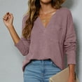 thumbnail image 2 of Women Waffle Knit Shirts V-Neck Long Sleeve Casual Pullover Loose Blouses Fall Winter Plain Lightweight Tops Pockets, 2 of 4