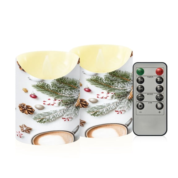 2 PCS Tilted Flameless Candles Flickering LED Lights Battery Operated Candles with Remote Timers for Holiday Decor Christmas Theme Decorations