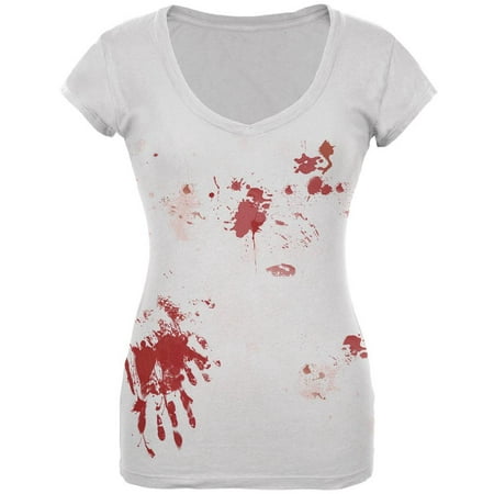 Halloween Blood Splatter Costume Juniors V-Neck T Shirt