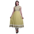 thumbnail image 1 of Bimba Kurti Indien Long Floral Beige pour Femmes Tenue de Soirée Imprimée Sans Manches Anarkali Kurti Robe X-Small, 1 of 6