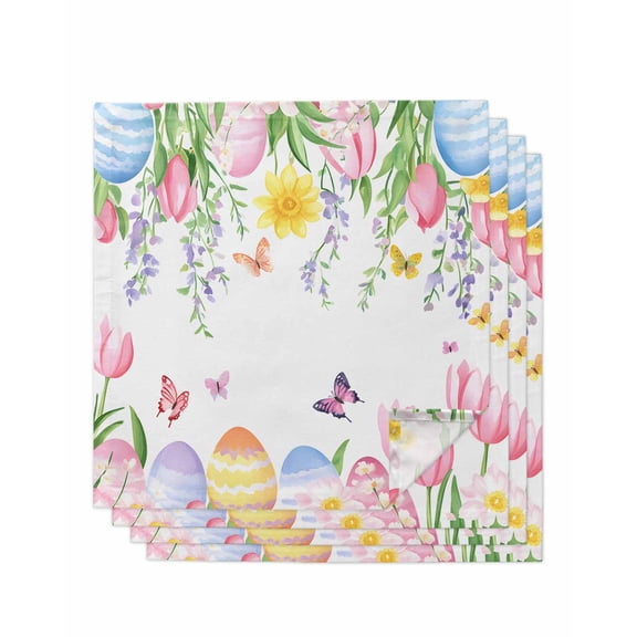 nqOlkjepod Pink Spring Floral Easter Cloth Napkins Set of 4 Reusable Dinner Napkins, Elegant Tulip Flowers Cocktail Napkin Washable Table Napkins for Wedding/Holiday Party/Baby Shower 20"x20"