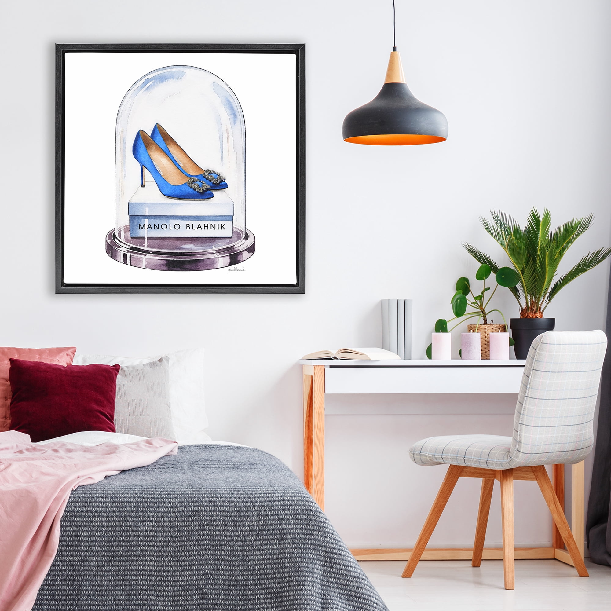 Stupell Industries Blue Heels in Bell Jar Black Framed Floater Canvas Wall Art, design by Amanda Greenwood