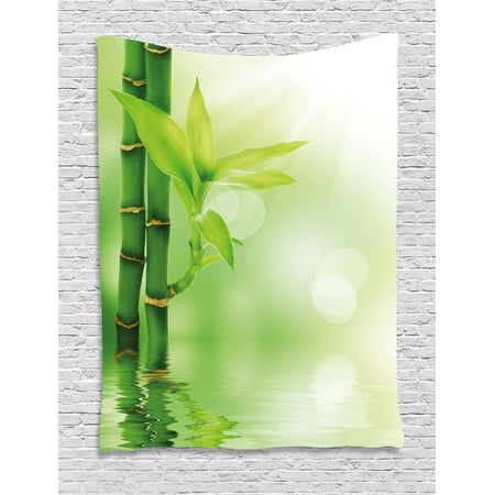 Plant Tapestry, Chinese Ecology Picture of Bamboo Sticking out of the Water Serene Atmosphere, Wall Hanging for Bedroom Living Room Dorm Decor, Emerald Green, by