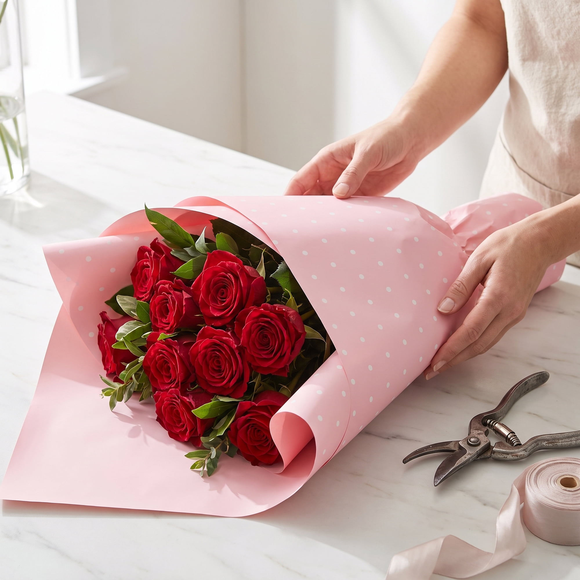 Unique Bargains Waterproof Luxury Matte Gift Wrapping Paper for Bouquets Pink 22" x 22"