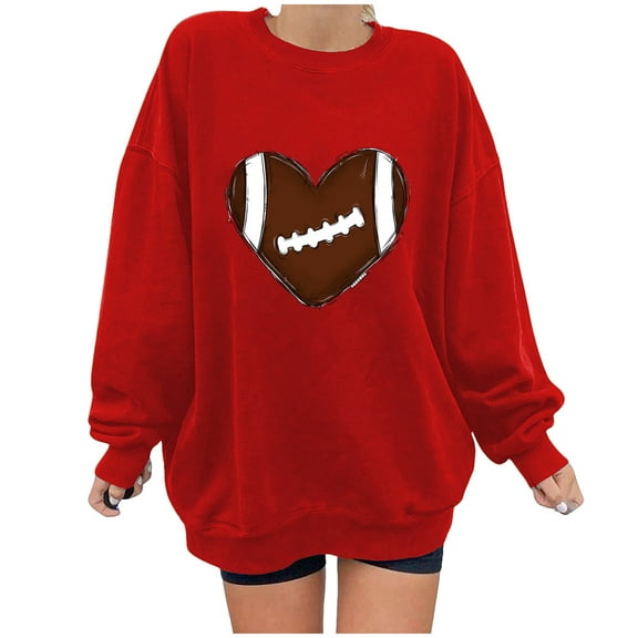 Holiday Usmixi Womens Sweatshirt Winter Vintage Oversized Sweatshirt for Women Long Sleeve Crewneck Cozy Soft Fleece Sweatshirt Tosp Fashion Heart Baseball Print Loose Pullover Big Saving