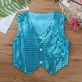 thumbnail image 5 of LiiYii Kids Boys Girls Sparkly Sequins Waistcoat Button Down Vest Jacket Hip Hop Jazz Dance Choir Light Blue 130, 5 of 8