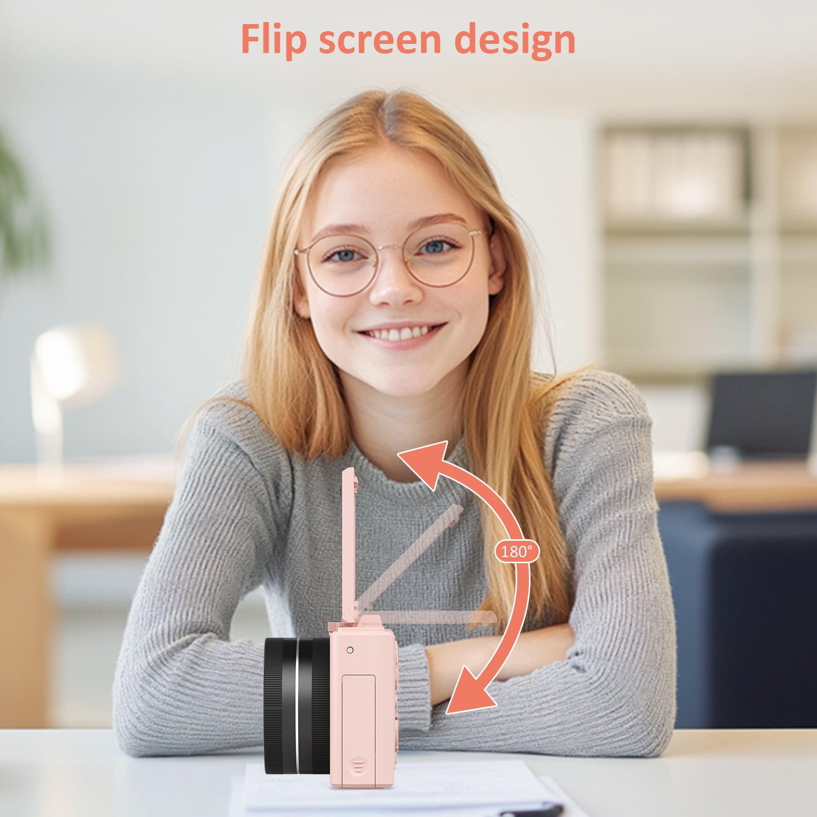 XLURC 5K Digital Camera for Photography with Wifi, 75MP Vlogging Camera for YouTube with 3" 180° Flip Screen, 18X Digital Zoom with 32GB Micro SD Card & 2 Batteries (Pink)