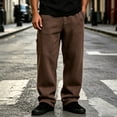 thumbnail image 5 of Men's Sweatpants Elastic Waist Side Hand Pockets Multi Side Patch Pockets Loose Wide‑Leg Straight‑Hem Soft Trousers for Casual Outdoor‑Focused Daily Activities Brown 3XL, 5 of 7