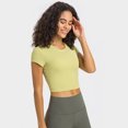 thumbnail image 2 of Women's Crew Neck Ribbed Crop Tops Short Sleeve Strong Stretch Yoga Shirts Summer Slim Gym Clothing for Street Girls, 2 of 6
