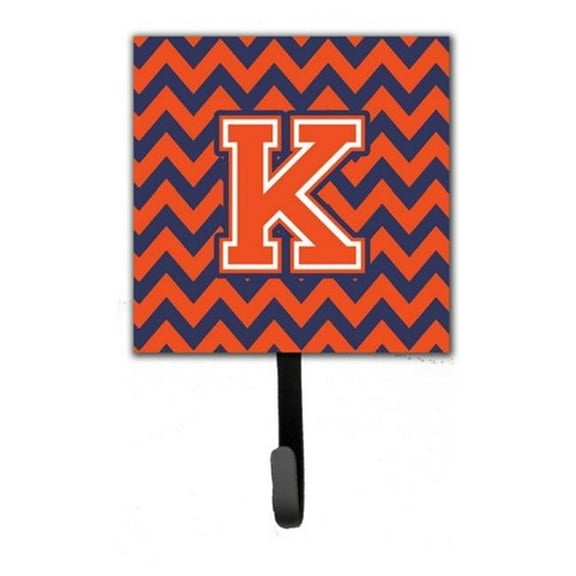 Letter K Chevron Orange & Blue Leash or Key Holder, 6 x 1.25 x 4.25 in.