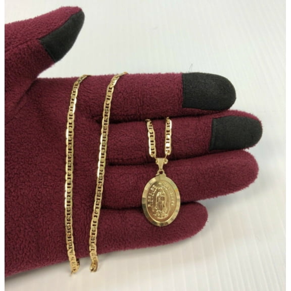 Virgen de Guadalupe Necklace with Mariner Link Chain 22" in Gold Filled / Everyday Necklace Guadalupe Pendant 26x18mm / Cadena Mariner Link con Dije de la Virgen de Guadalupe