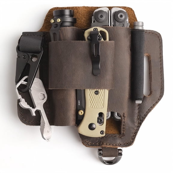 Leather Multitool Sheath,EDC Belt Organizer for Work and Daily Use,Sheath,EDC Pocket Organizer for Flashlight and Multitool,Gifts for Men for Multitool,Darkbrown