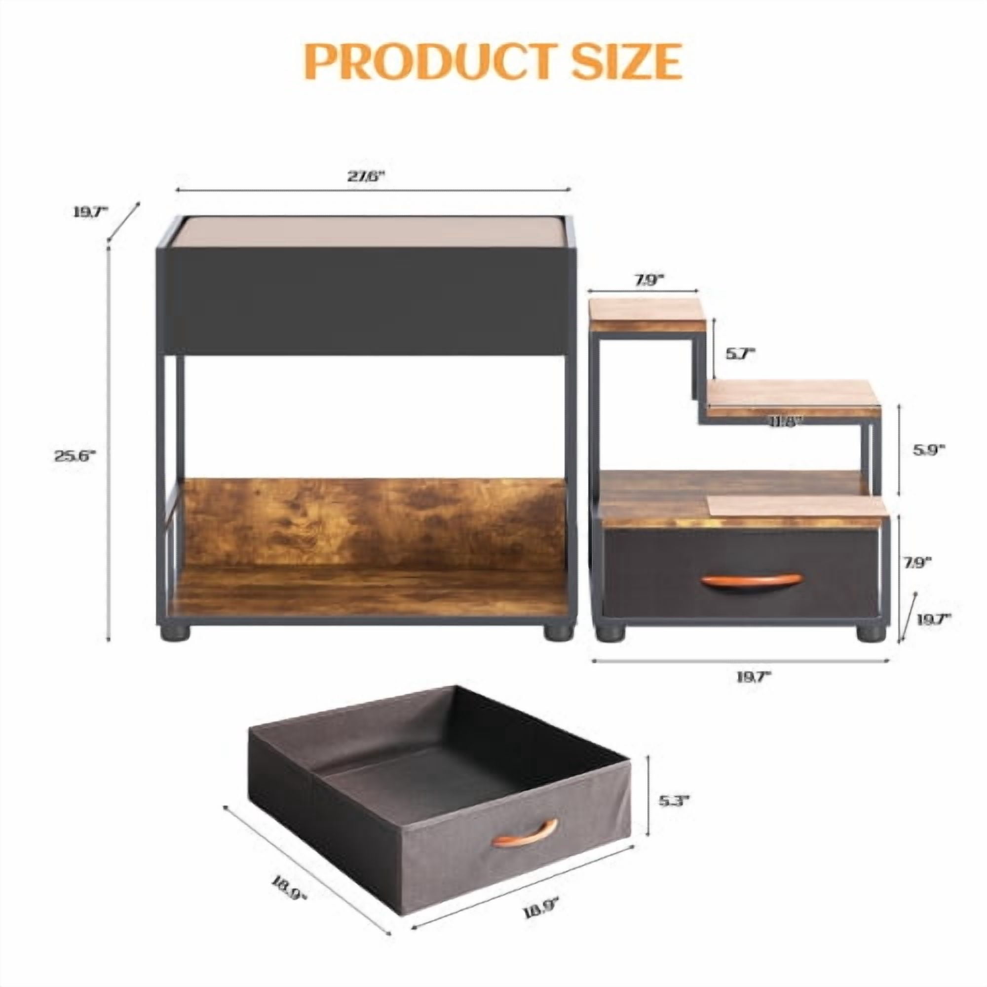Pet Step Window Perch for Dogs and Cats, 47.2 in Multi-Level Bedside Pet Stairs with Storage Drawer, Non-Slip Pad, Vintage Brown
