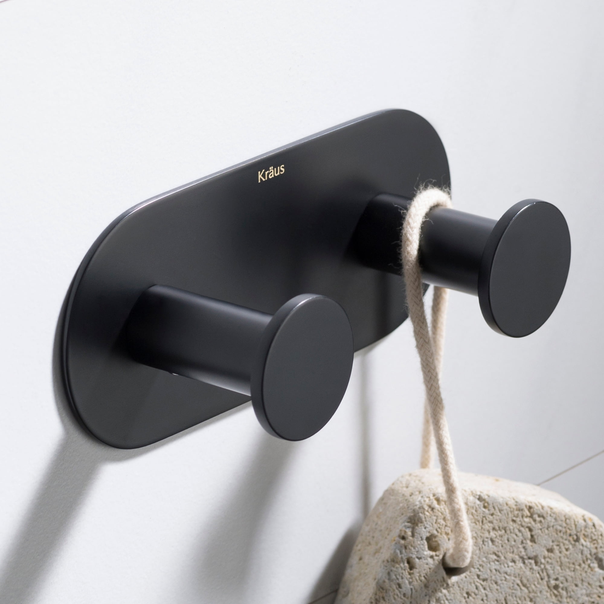 Kraus Bathroom Robe and Towel Double Hook, Matte Black Finish