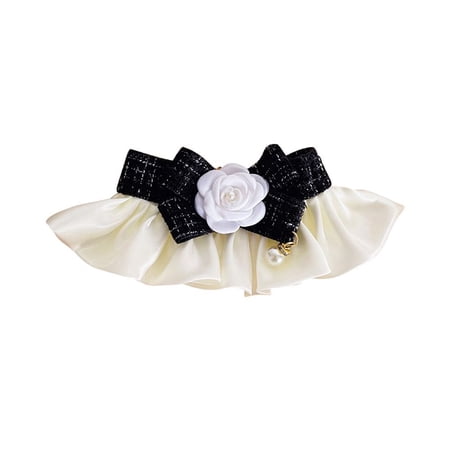 Adjustable Pet Scarf Accessories Neck Strap Dog saliva towel Pearl Collar Lace Bowknot Puppy String Bib Dog Neckerchief BLACK S