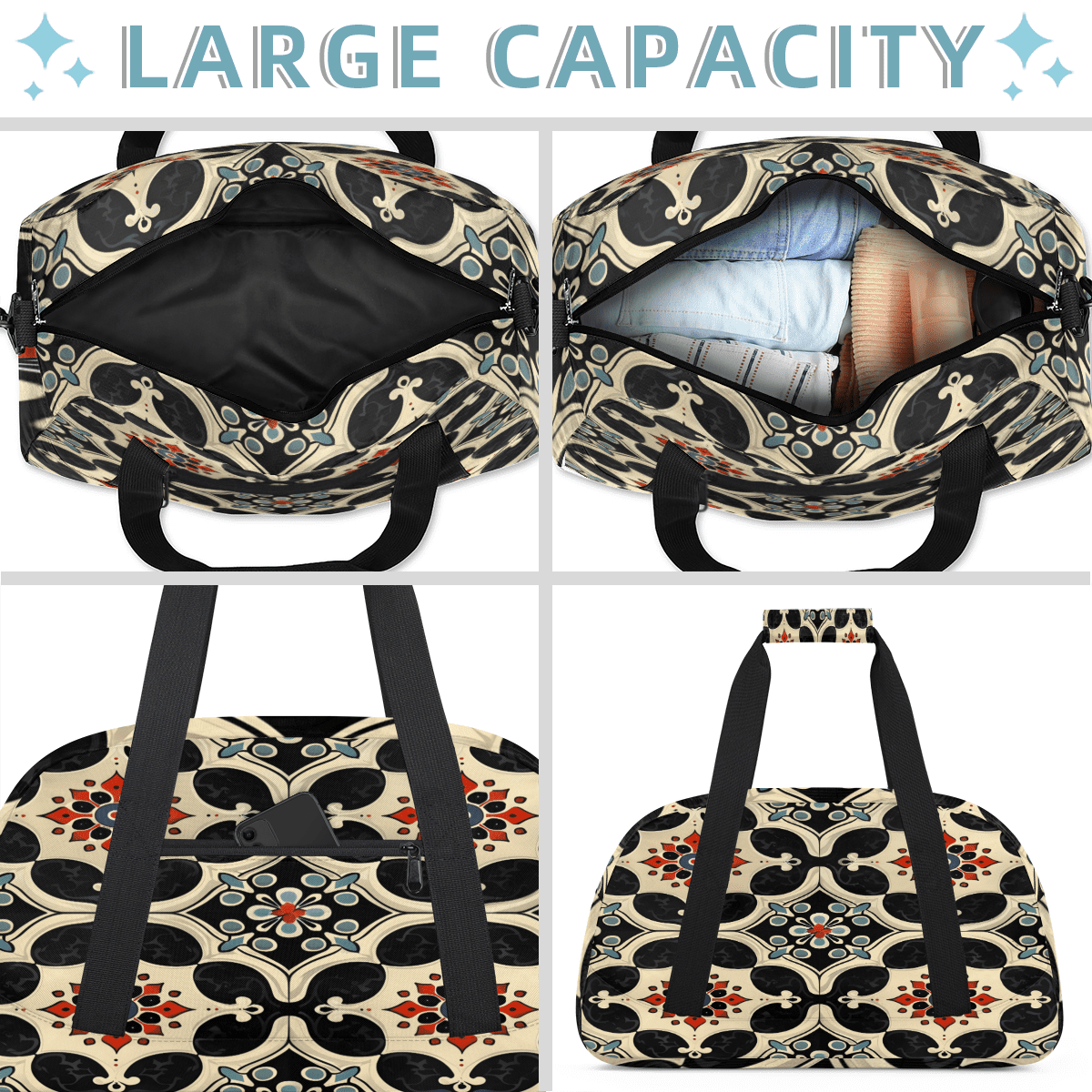 Herdesigns Flower Sports Duffle Bag for Women & Men, Vintage Floral Gym Bag Dance Bag Overnight Bag Carry On Weekender Travel Bag