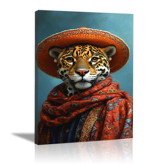 MUDKET Leopard Canvas Wall Art, King Crown Leopard Wall Pictures for Living Room, Framed Leopard Wall Paintings Prints, Luxury Animal Wall Decor for Home 20"L x 16"W