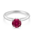 thumbnail image 2 of Gem Stone King 14K White Gold Red Created Ruby Solitaire Engagement 4-Prong Ring for Women | 1.00 Cttw | Round 6MM | Gemstone July Birthstone (Size 6), 2 of 4