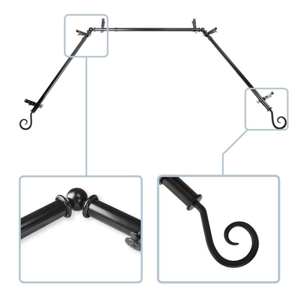 Julius 13/16" Bay Window curtain rod 20"-36", 38"-72" - Black