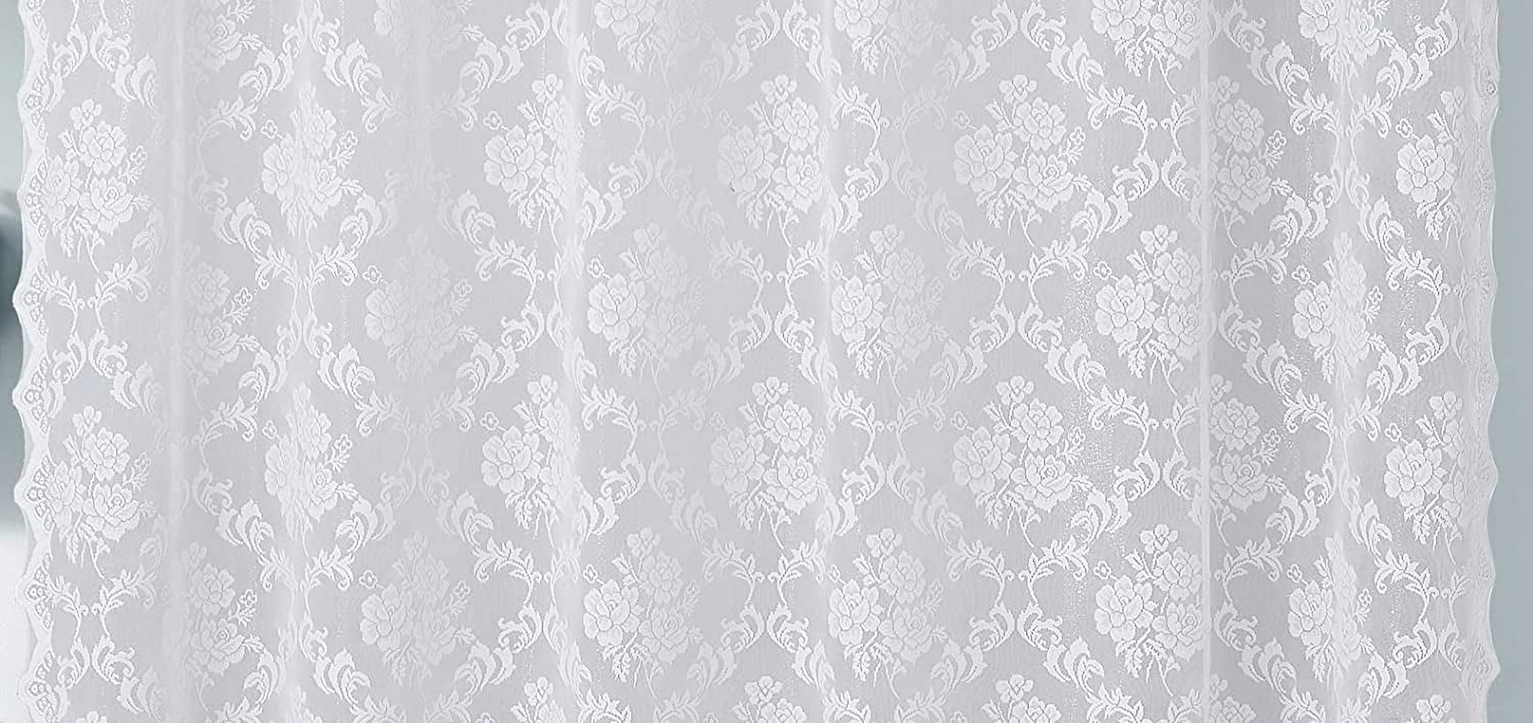WARM HOME DESIGNS Luxury Lace Shower Curtain with Attached Valance and Elegant Tassels. MSH White 84