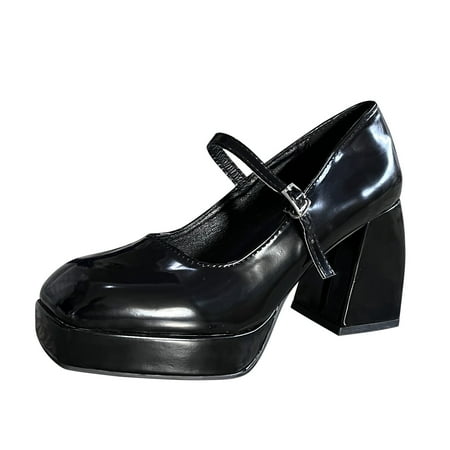 

Ladies Fashion Mary Jane Shoes Leather High Heel Shoes Versatile Waterproof Platform Square Head Thick High Thick Heel Shoes