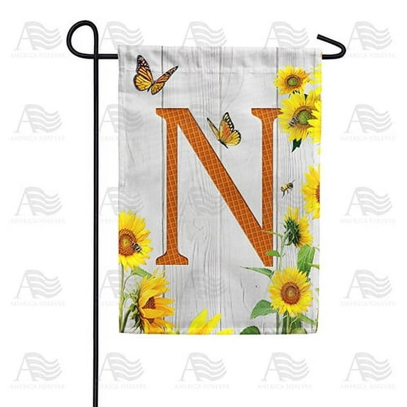 America Forever Spring Monogram Garden Flag Letter N 12.5 x 18 inches Double Sided Vertical Outdoor, Yard, Lawn, Beautiful Yellow Flowers, Sunflower Garden Flag