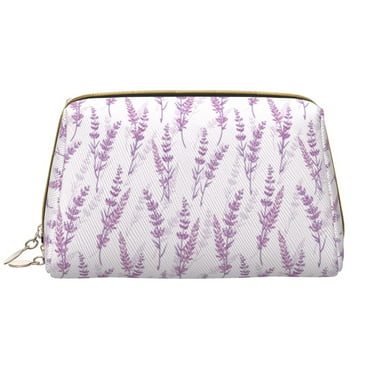 Lavender Flowers Pink Makeup Bag, Large Capacity Travel Cosmetic Bag for Women Girls- Travel Toiletry Bag Leather Portable Waterproof Makeup Case Organizer with Handle