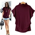 thumbnail image 3 of FNNMNNR Aviva Women Turtleneck Short Sleeve Cotton Solid Casual Blouse Top T Shirt Plus Kh/L, 3 of 3