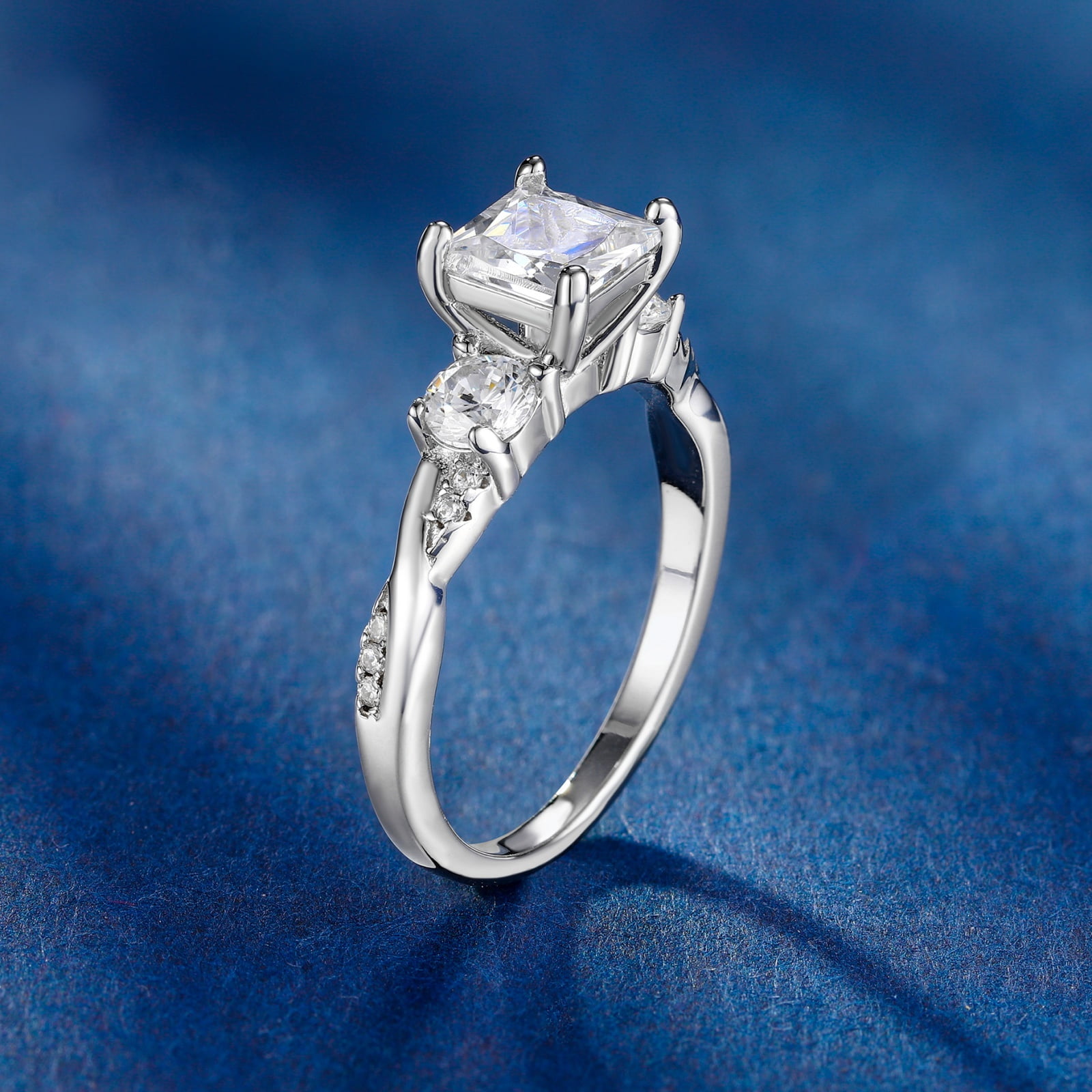 SFTING Engagement Rings for Woman 925 Sterling Silver Three Stone Vintage Princess Cut Promise Wedding Woman Rings 5A CZ Size 7