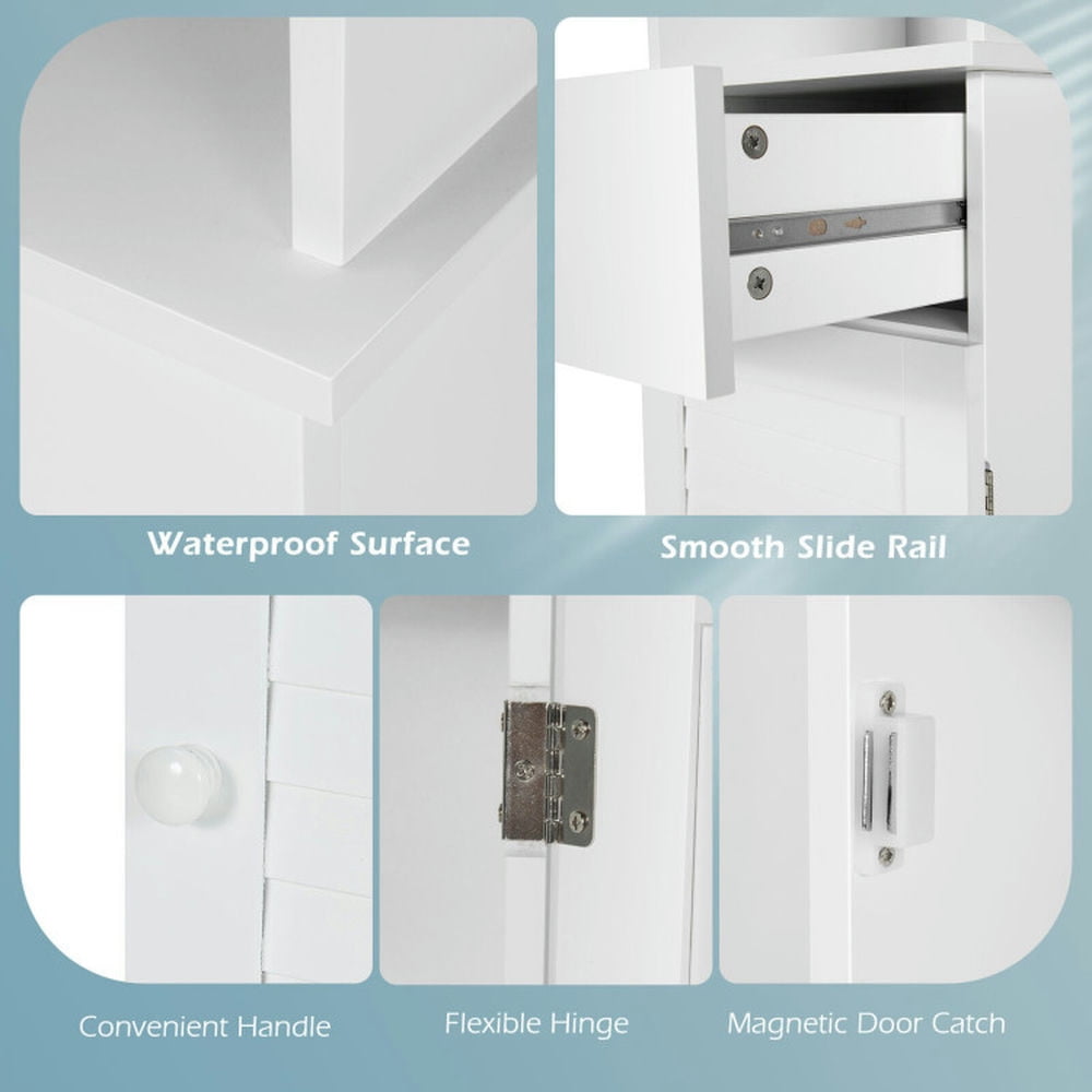 Finihen Bathroom Storage Cabinet, Bathroom Floor Cabinet, Bathroom Tall Freestanding Storage Cabinet with Open Shelves and Drawer, for Bathroom, Living Room, Bedroom, Kitchen, White Finihen Bathroom Storage Cabinet, Bathroom Floor Cabinet, Bathroom Tall Freestanding Storage Cabinet with Open Shelves and Drawer, for Bathroom, Living Room, Bedroom, Kitchen, White