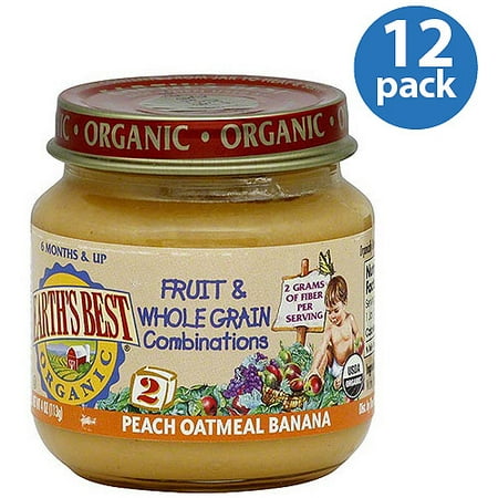 Earth's Best Second Organic Peach Oatmeal Banana Baby Food, 4 oz (Pack of 12)