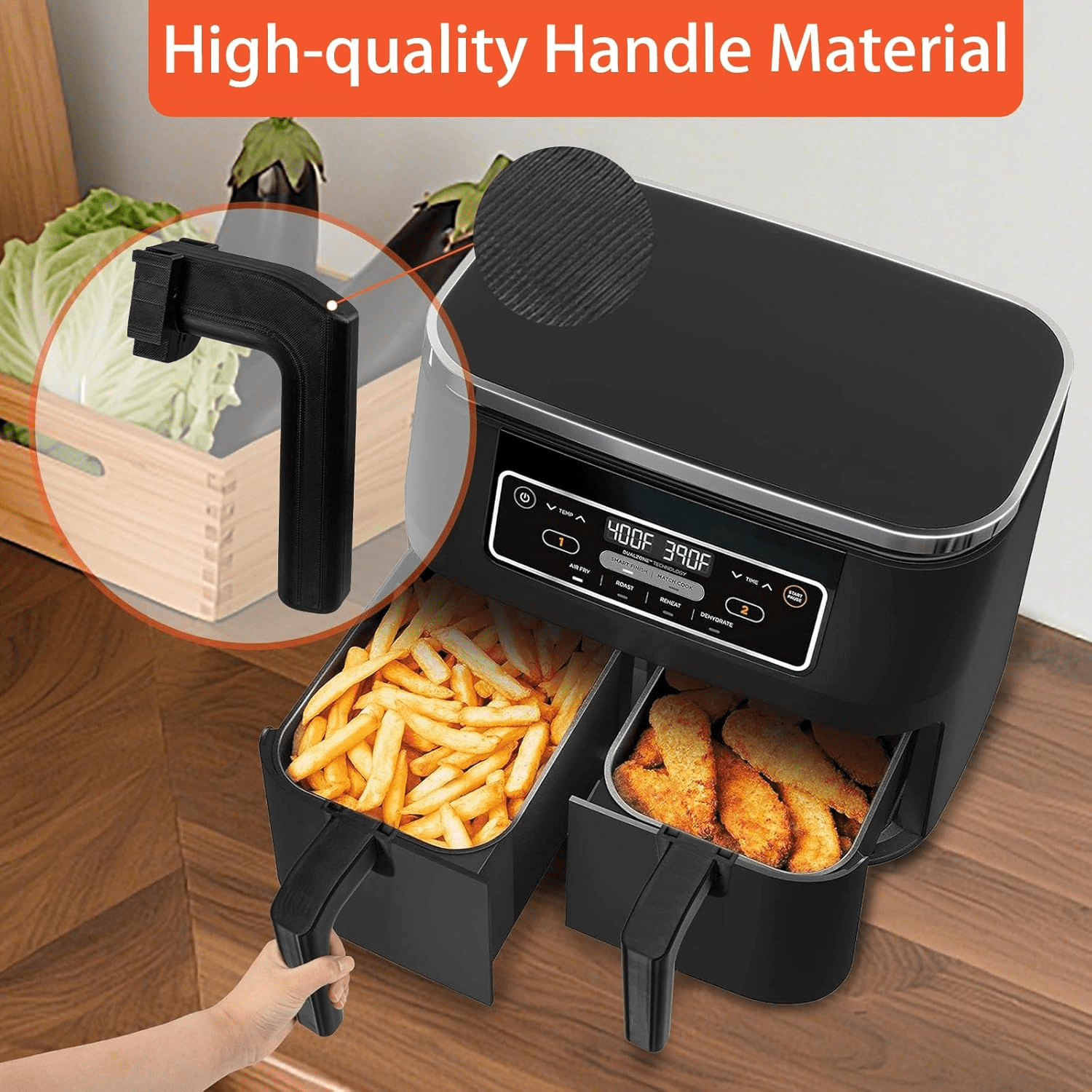 Replacement Handles (Set of 2) for Air Fryer, Compatible with Ninja DZ201 Foodi 8-qt 6-in-1 Dual-Zone Basket
