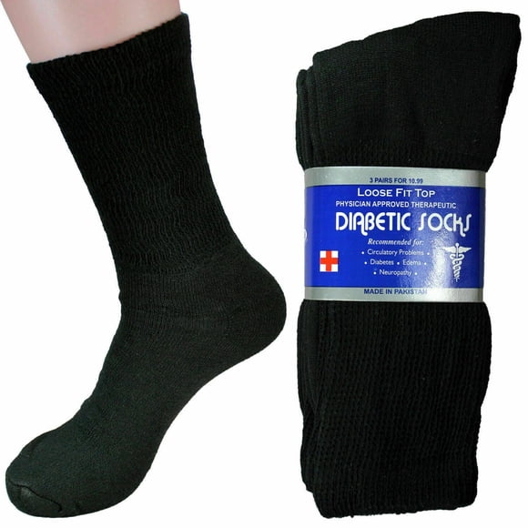 3-12 Pares de Calcetines Circulatorios para Diabéticos, Cotton para Hombre y Mujer 9-11 10-13 13-15 (Negro, 10-13, Paquete de 3)