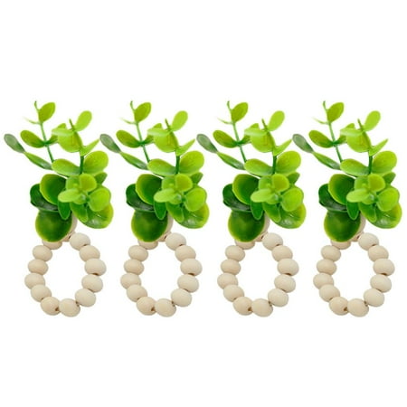 

Famure Eucalyptus Napkin Ring Serviette Holder - Handmade Wooden Beads Rustic Farmhouse Napkin Rings Set Of 4 - Artificial Greenery Serviette Buckle for Wedding Home Decor