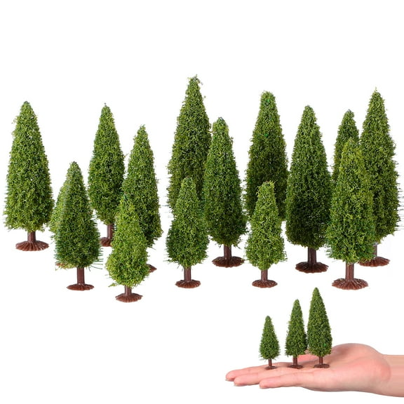 FRCOLOR 15Pcs Plastic Cedar Tree Miniatures for Model Railroad Scenery