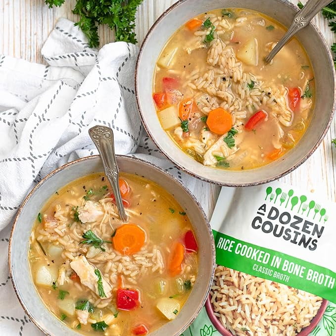 (3 pack) A Dozen Cousins Rice Cooked in Bone Broth, Collagen-Rich Gluten-Free Microwave Side Dish, 8 oz Pouch