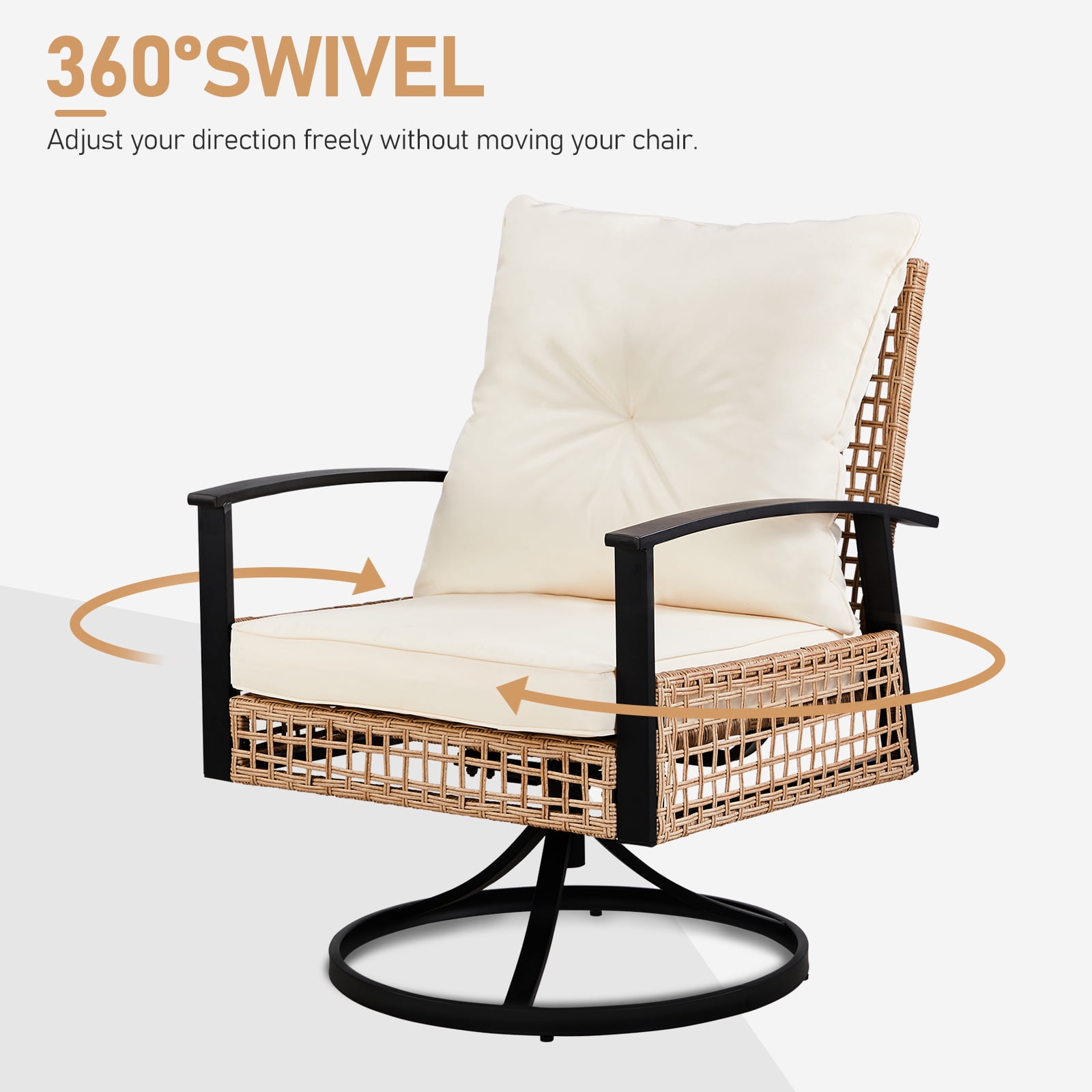 3-Piece Outdoor Swivel Rocking Chairs Set with Coffee Table, Weather-Resistant Patio Furniture for Porch Backyard Poolside, Thick Cushions, Easy Assembly, Durable Wicker 360° Swivel Rocker Bistro Set